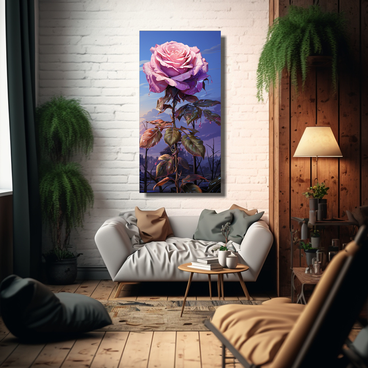PINTURA DECORATIVA DE UNA ROSA VENENOSA, IMAGEN 20X40 CM - 2