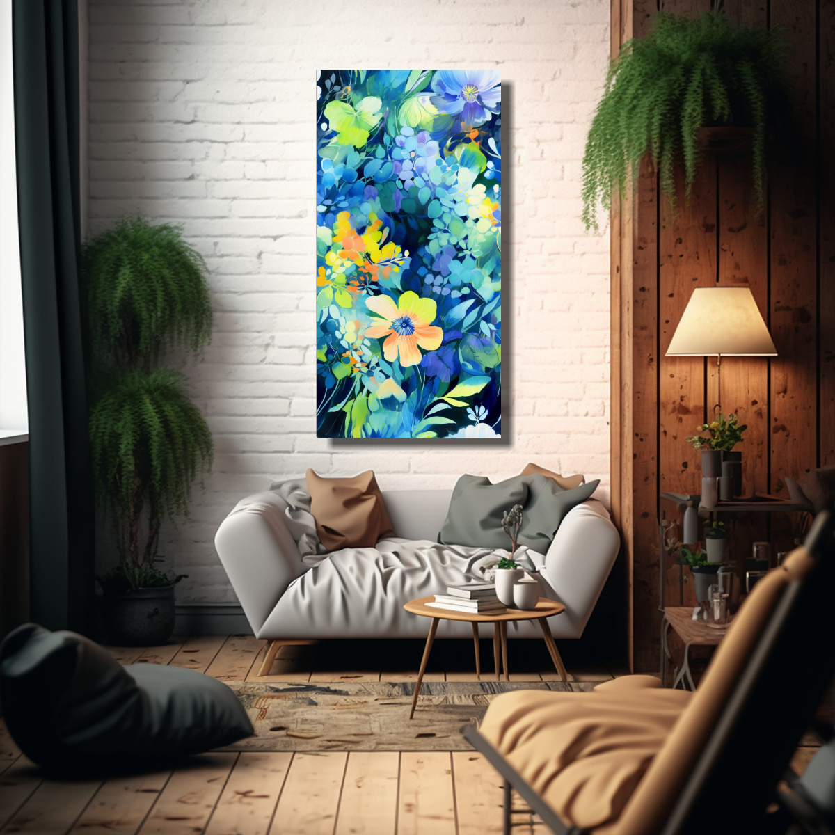 PINTURA ABSTRACTA DE TELA EN TONOS AZULES OSCUROS 40X80 CM - 2