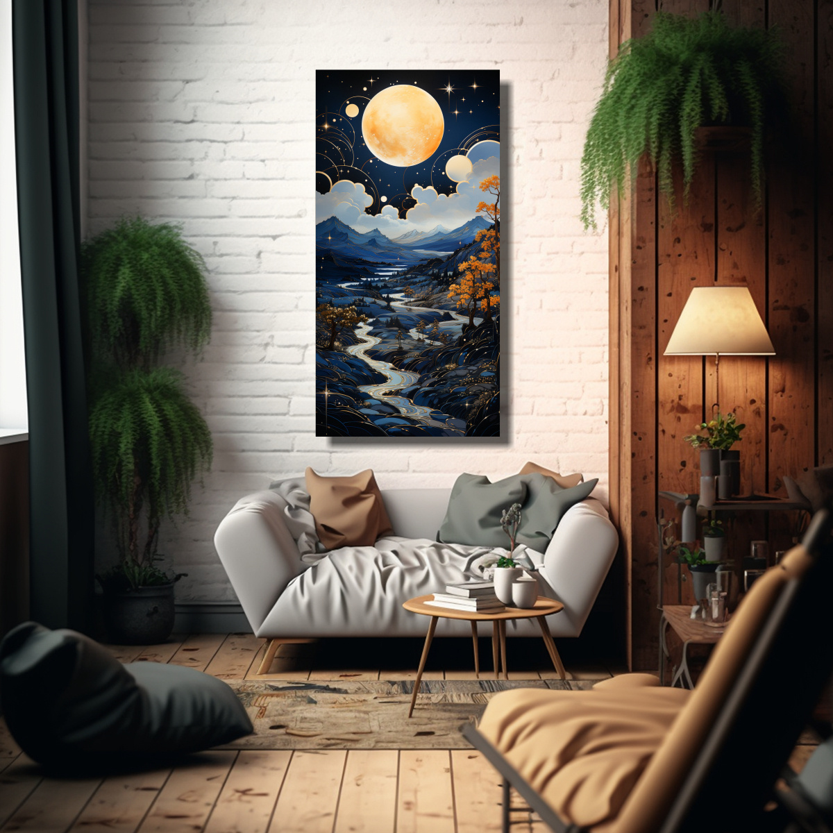 CUADRO VANGUARDIA: LUNA SOBRE MONTAÑAS CON 30X60 CM - 2
