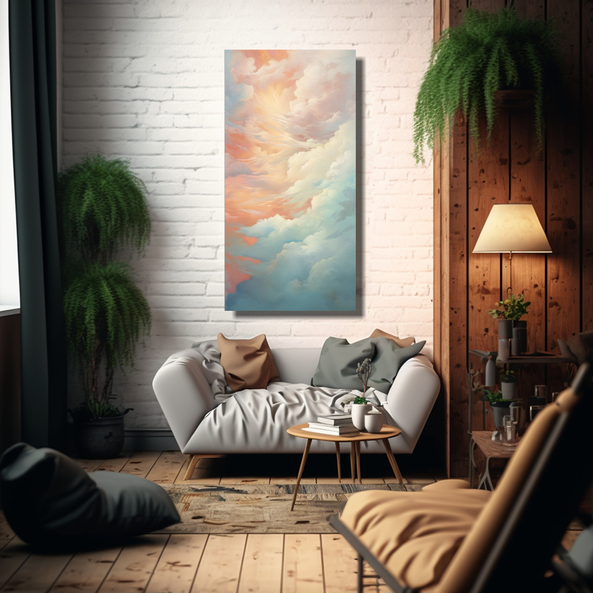 PINTURA DECORATIVA ABSTRACTA DE NUBES EN LIENZO 40X80 CM - 2