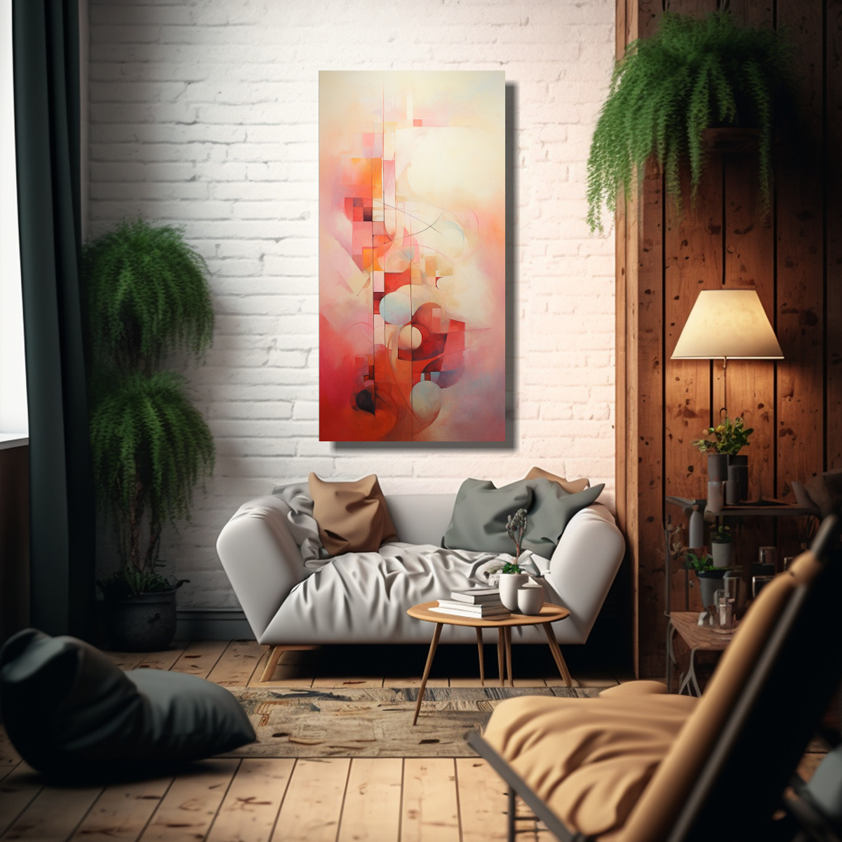 CUADROS ABSTRACTOS EN BASTIDOR DE COLORES NEUTROS 50X100 CM - 2