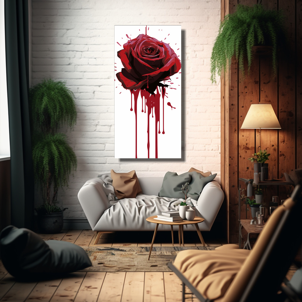 LIENZO DE TELA MODERNO CON FIGURAS DE ROSA 30X60 CM - 2