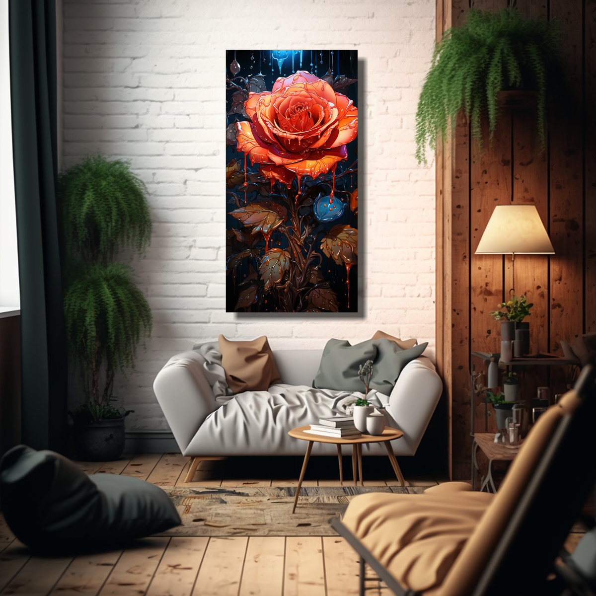CUADRO LÍNEAS FINAS EXPRESIVAS CON GOTEO DE ROSA 30X60 CM - 2