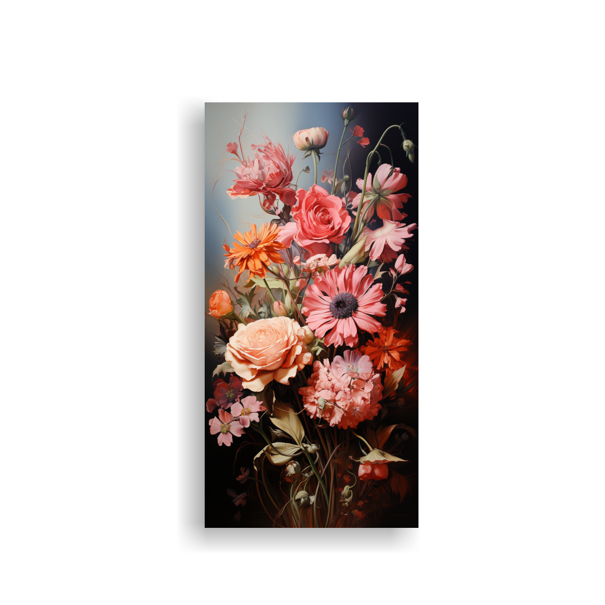 BOUQUET DE FLORES ROSAS LUMINOSAS EN UNA CUADRO 80X160 CM - 1