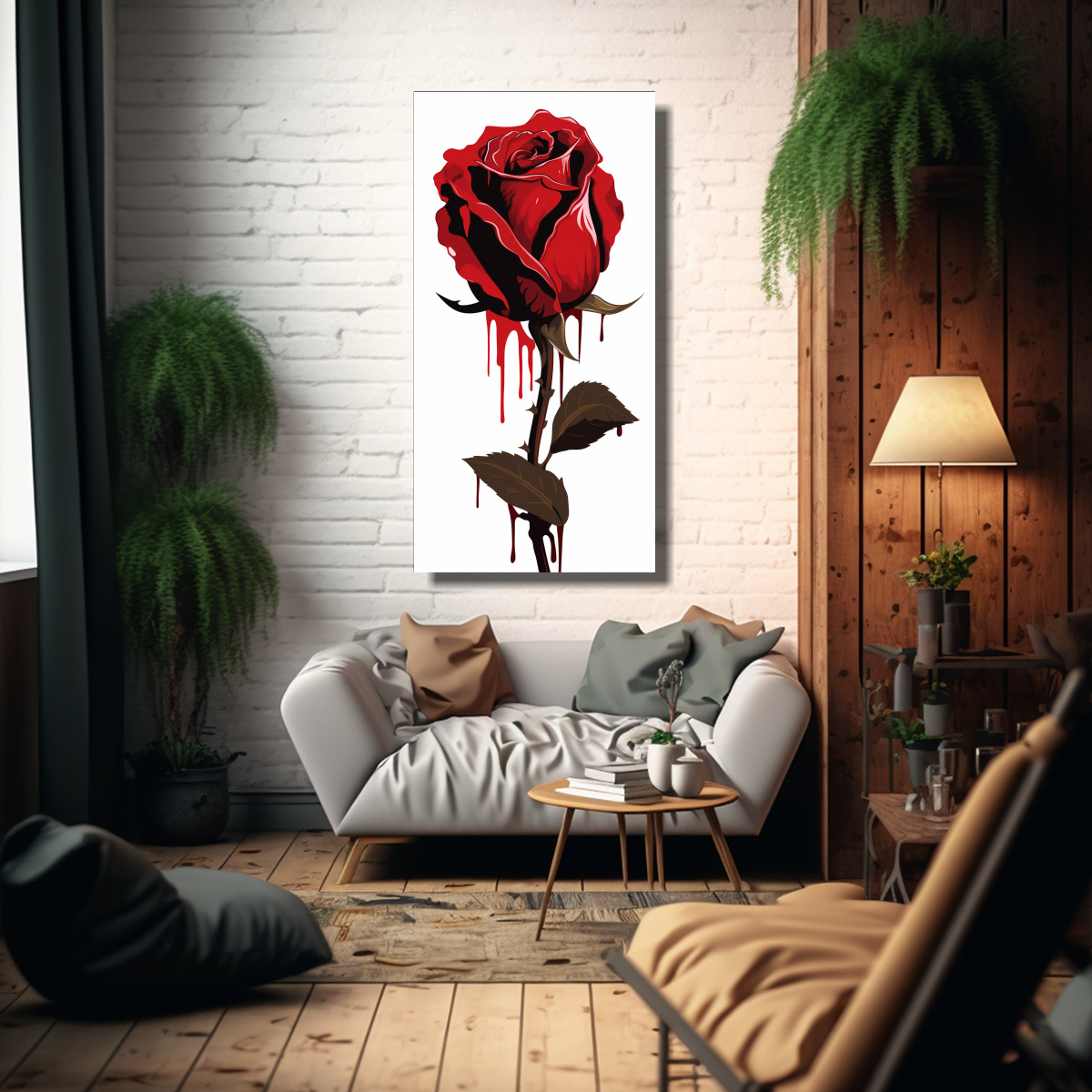 CUADRO DECORATIVO DURADERO CON ROSAS SANGRANTES 70X140 CM - 2