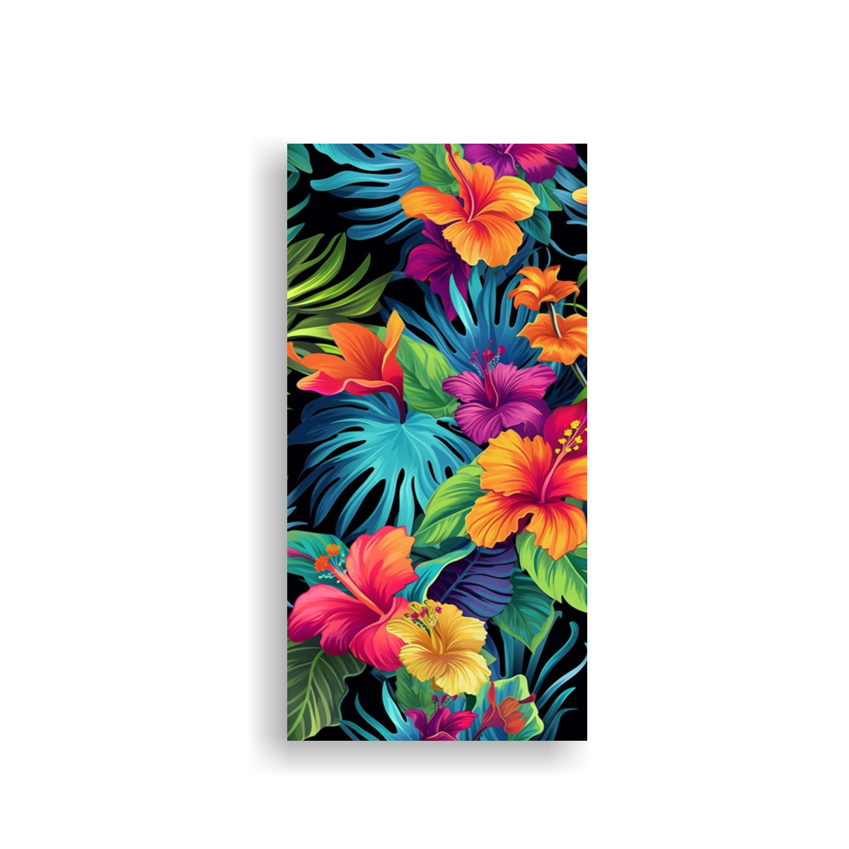 CUADRO TROPICAL DE FLORES Y HOJAS EN FONDO NEGRO 40X80 CM - 1
