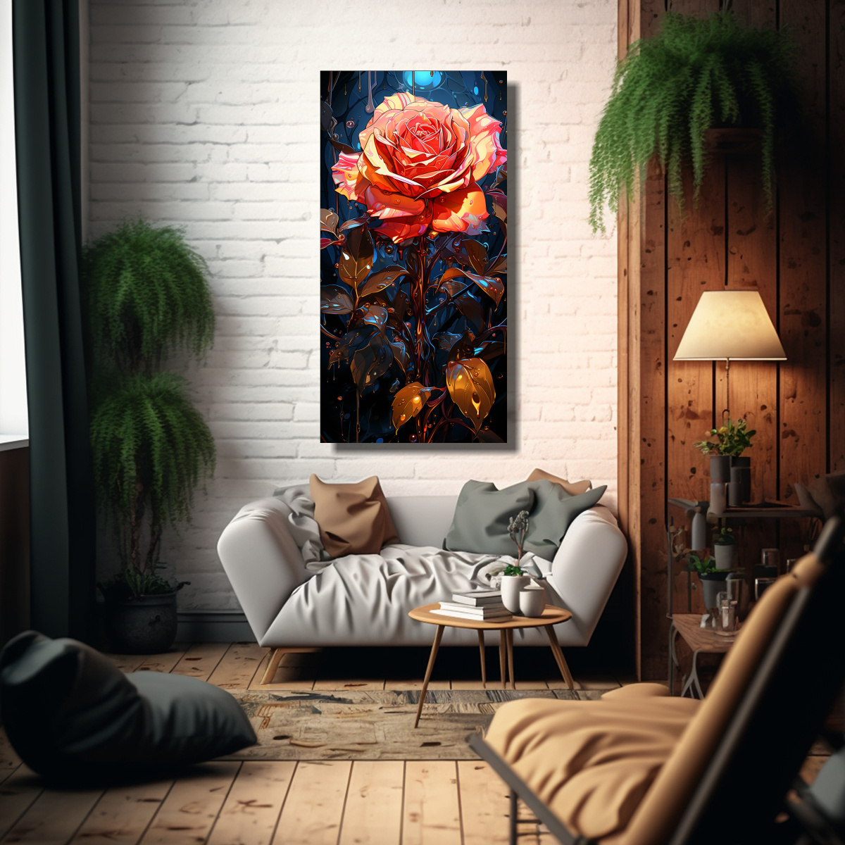 CUADRO DE DISEÑO ARTESANAL CON DIBUJO DE ROSA Y 30X60 CM - 2