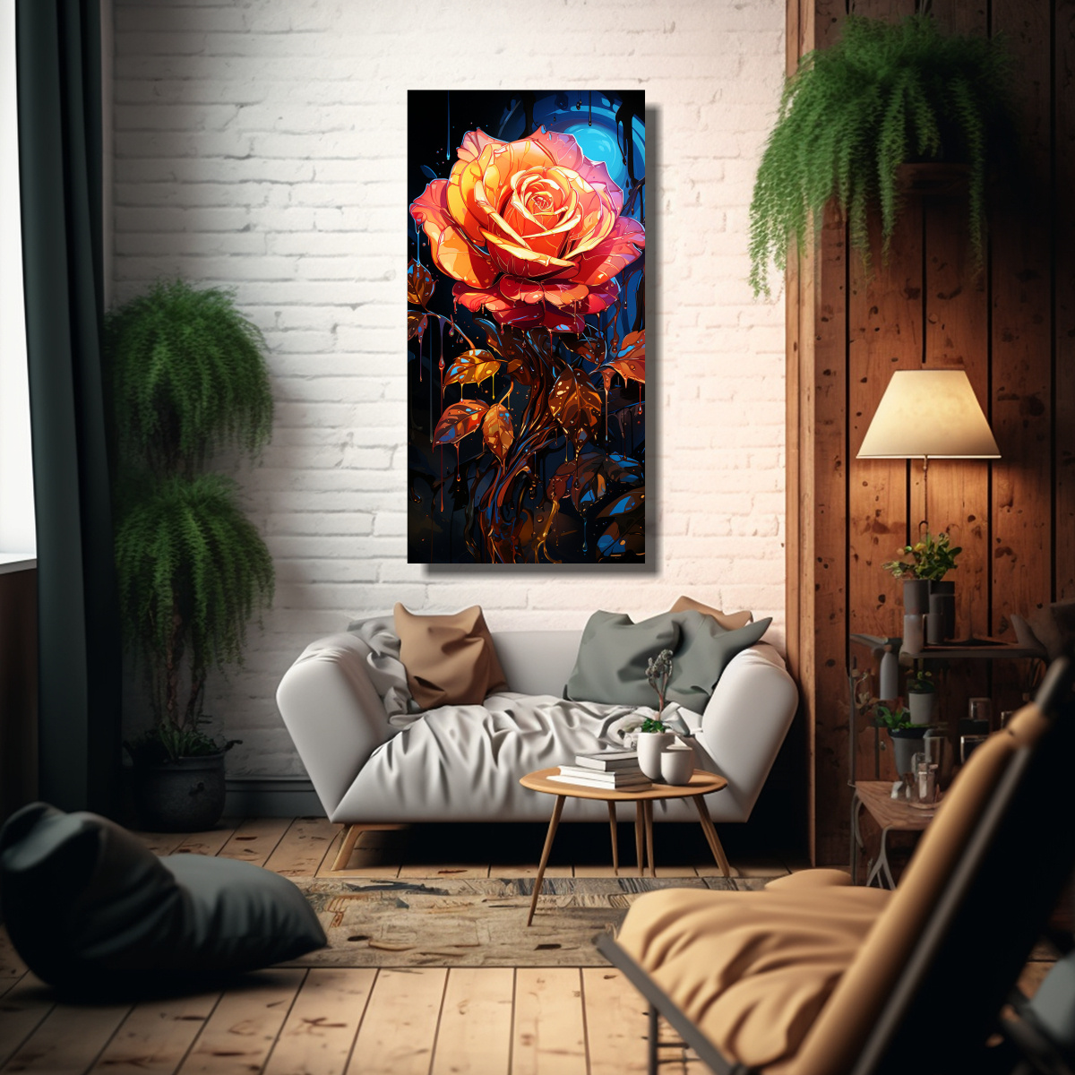 CUADRO MOVIMIENTO ROSA CON GOTAS DECORACIÓN 80X160 CM - 2