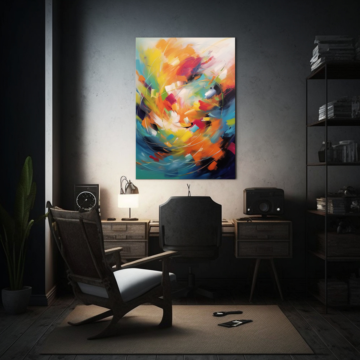 PINTURA ABSTRACTA DE MOVIMIENTO DE COLOR EN CUADRO 60X90 CM - 2