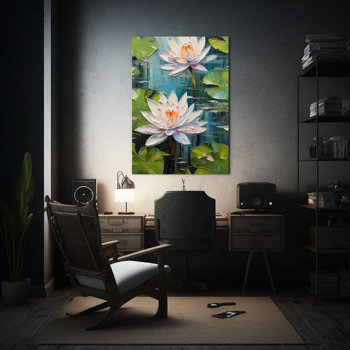 PINTURA DE LIENZO DE TEMA IMPACTANTE DE LIRIOS DE 50X75 CM - 2