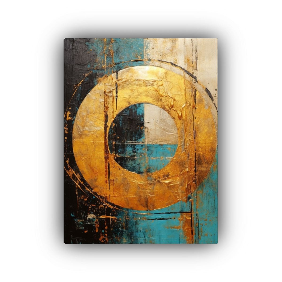 CUADRO DE TELA CON CÍRCULOS DORADOS EN TIEMPO Y 40X50 CM - 1