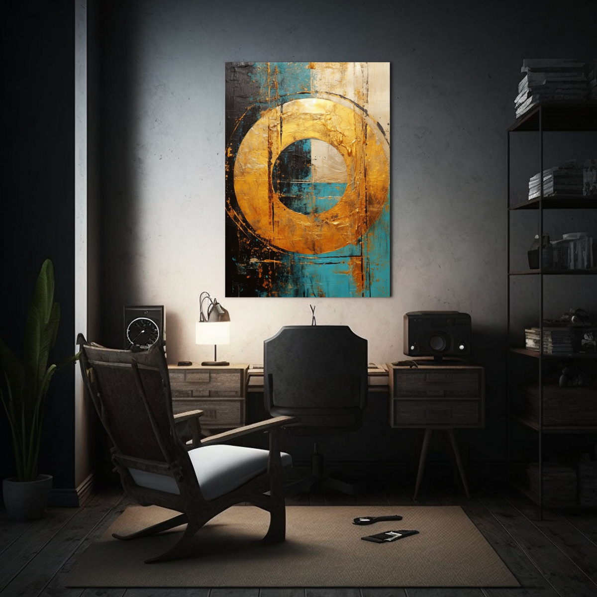 CUADRO DE TELA CON CÍRCULOS DORADOS EN TIEMPO Y 40X50 CM - 2