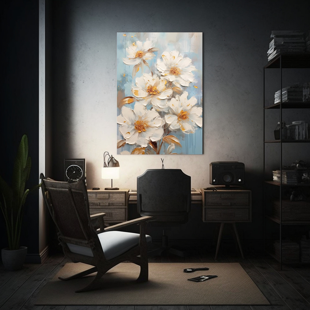 PINTURA AL ÓLEO DE FLORES GRANDES Y PEQUEÑAS EN 50X75 CM - 2