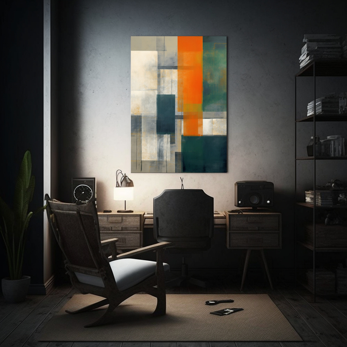 CUADRO ABSTRACTO DE DOS EDIFICIOS CON BANDERA 50X65 CM - 2