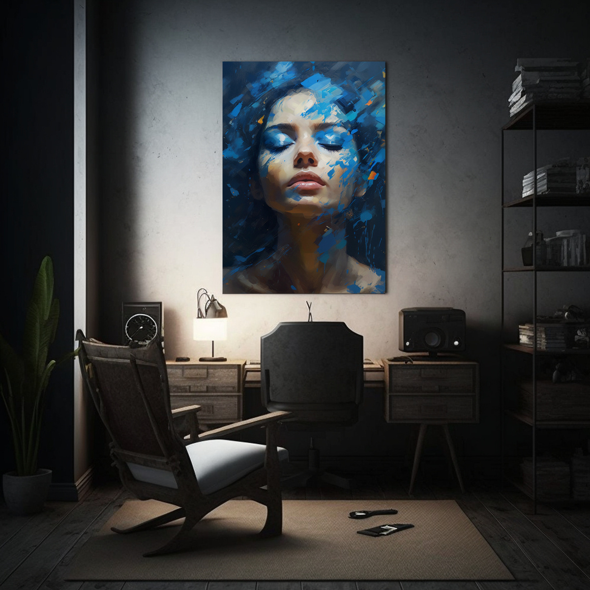 PINTURA AZUL DINÁMICA DE UNA PERSONA CON PINTURA 30X45 CM - 2