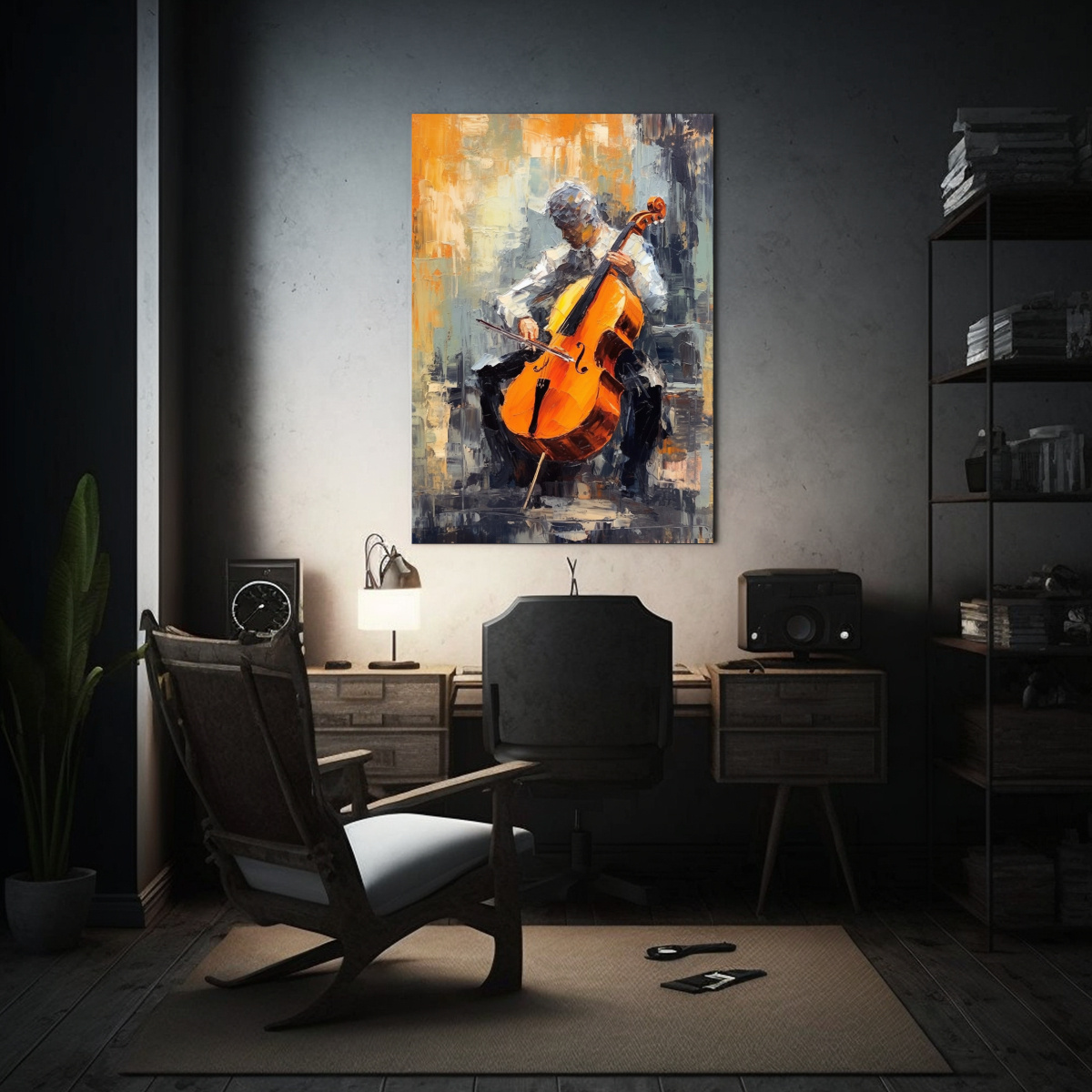 CUADRO MODERNO DE UN CELLO INTERPRETADO POR UN 20X30 CM - 2