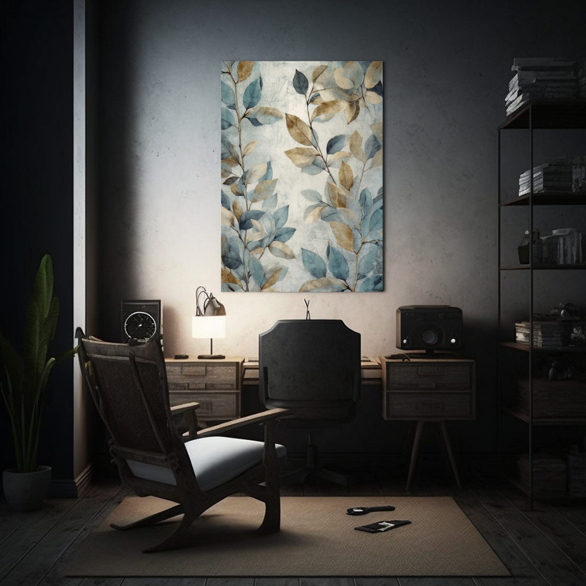 CUADRO MODERNO DE HOJAS RÚSTICAS EN TONOS GRIS, 80X120 CM - 2