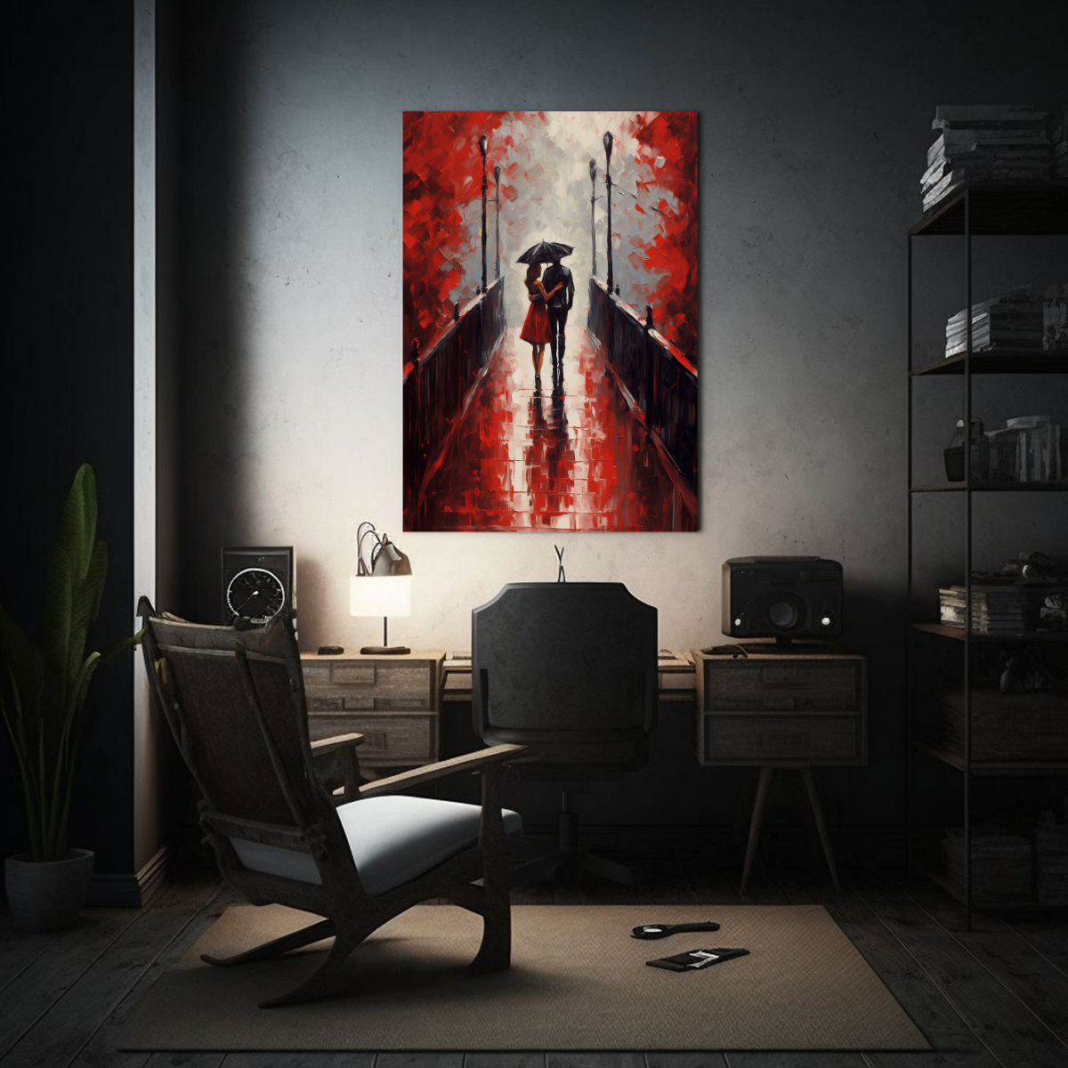 PINTURA DECORATIVA DE PAREJA BESÁNDOSE BAJO LA 60X90 CM - 2