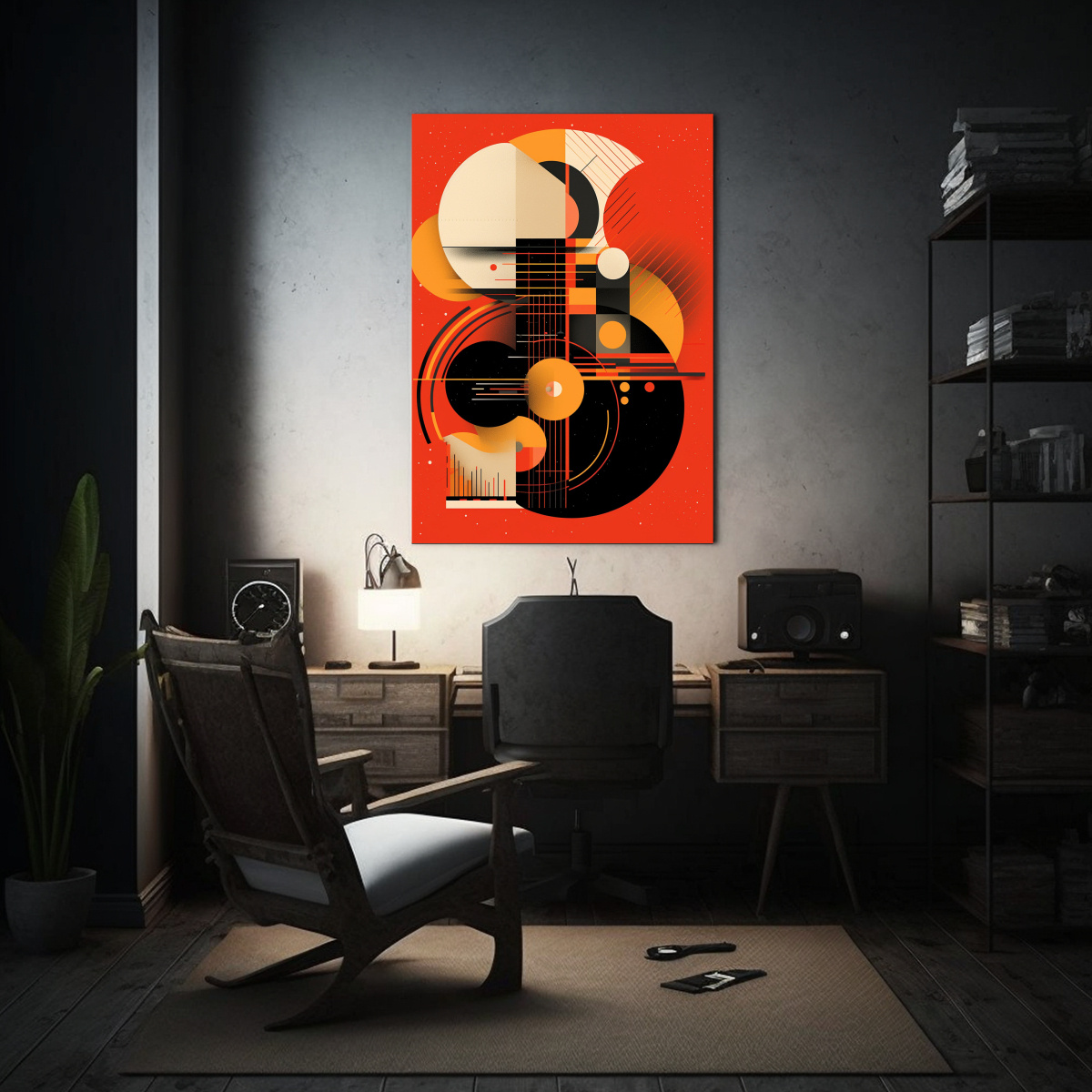 CUADRO ABSTRACTO NARANJA Y NEGRO PARA DECORACIÓN 50X75 CM - 2