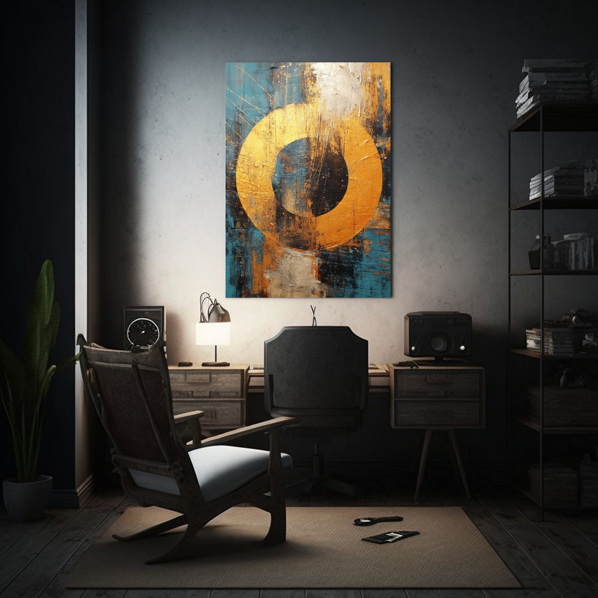 LIENZO DE TELA MODERNO CIRCULO LUMINOSO EN EL 20X30 CM - 2