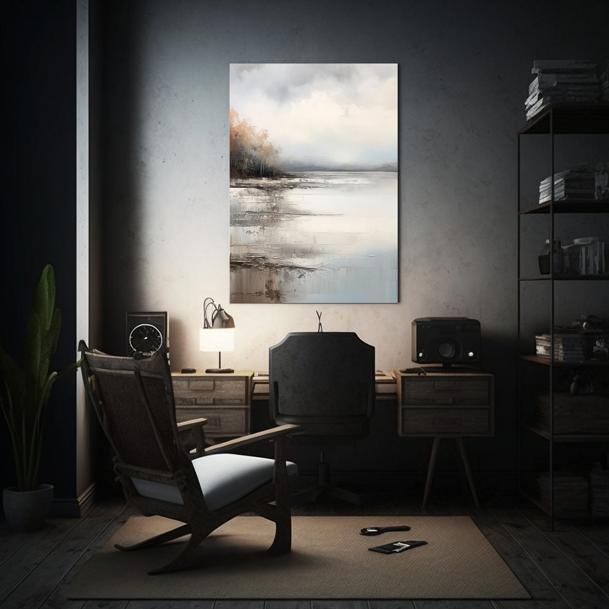 PINTURA ACUÁTICA GRIS Y BLANCA EN ESTILO 20X30 CM - 2