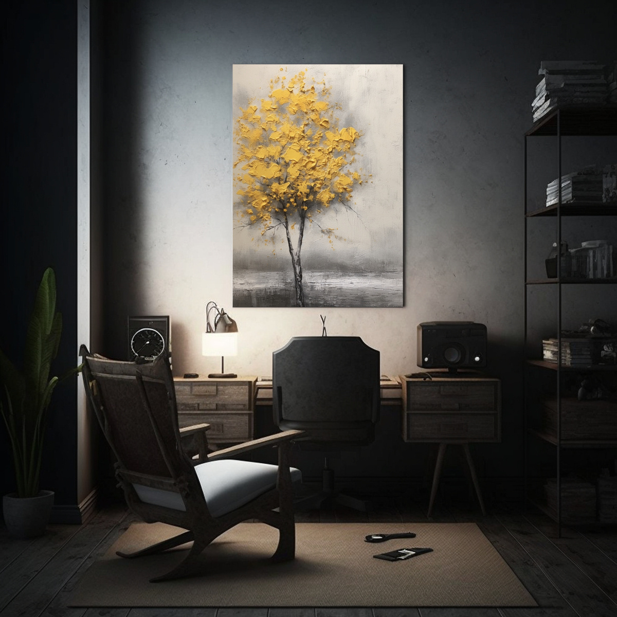 CUADRO HERMOSO: ÁRBOL AMARILLO EN FONDO BLANCO 50X75 CM - 2