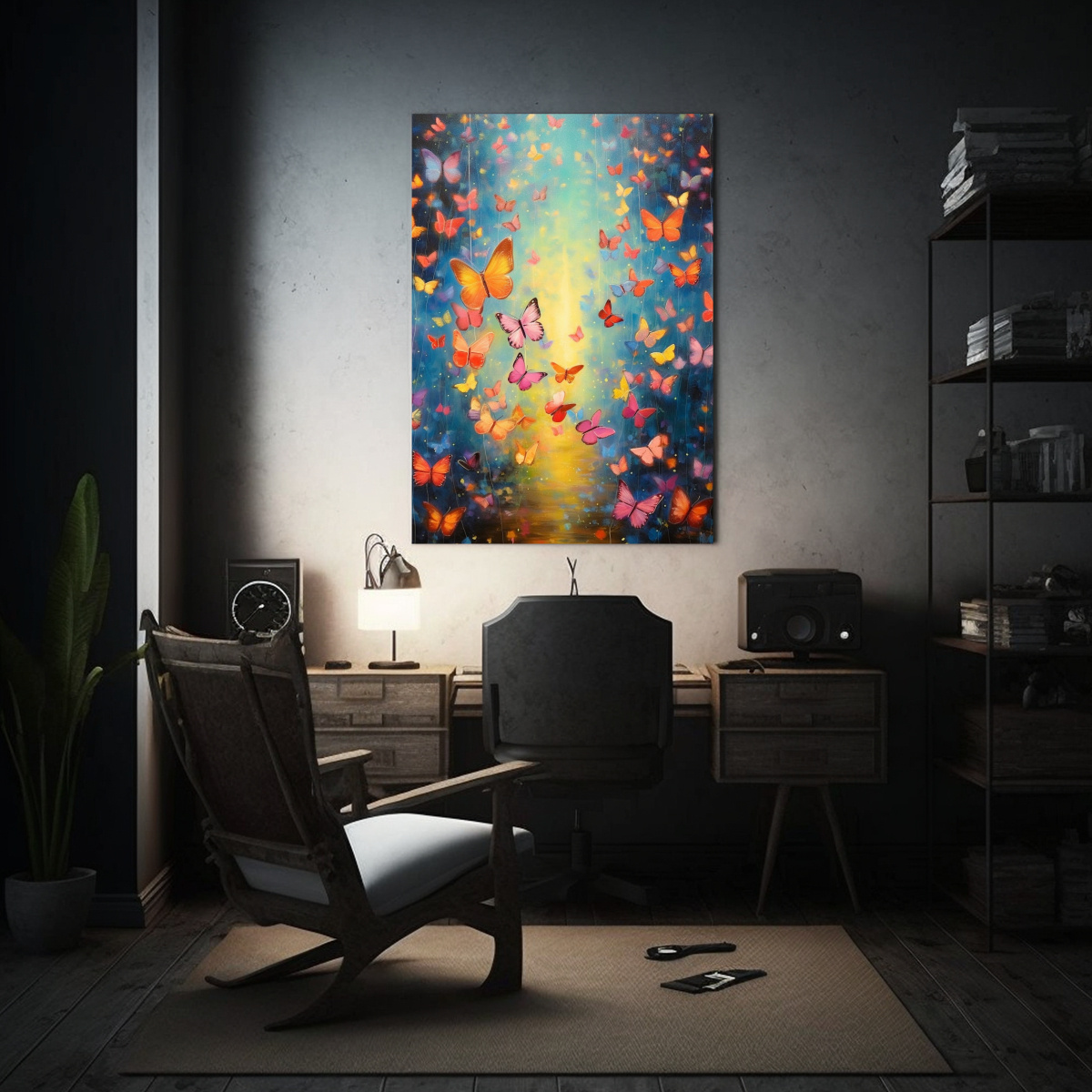 PINTURA DECORATIVA CLÁSICA CON MARIPOSAS 80X120 CM - 2