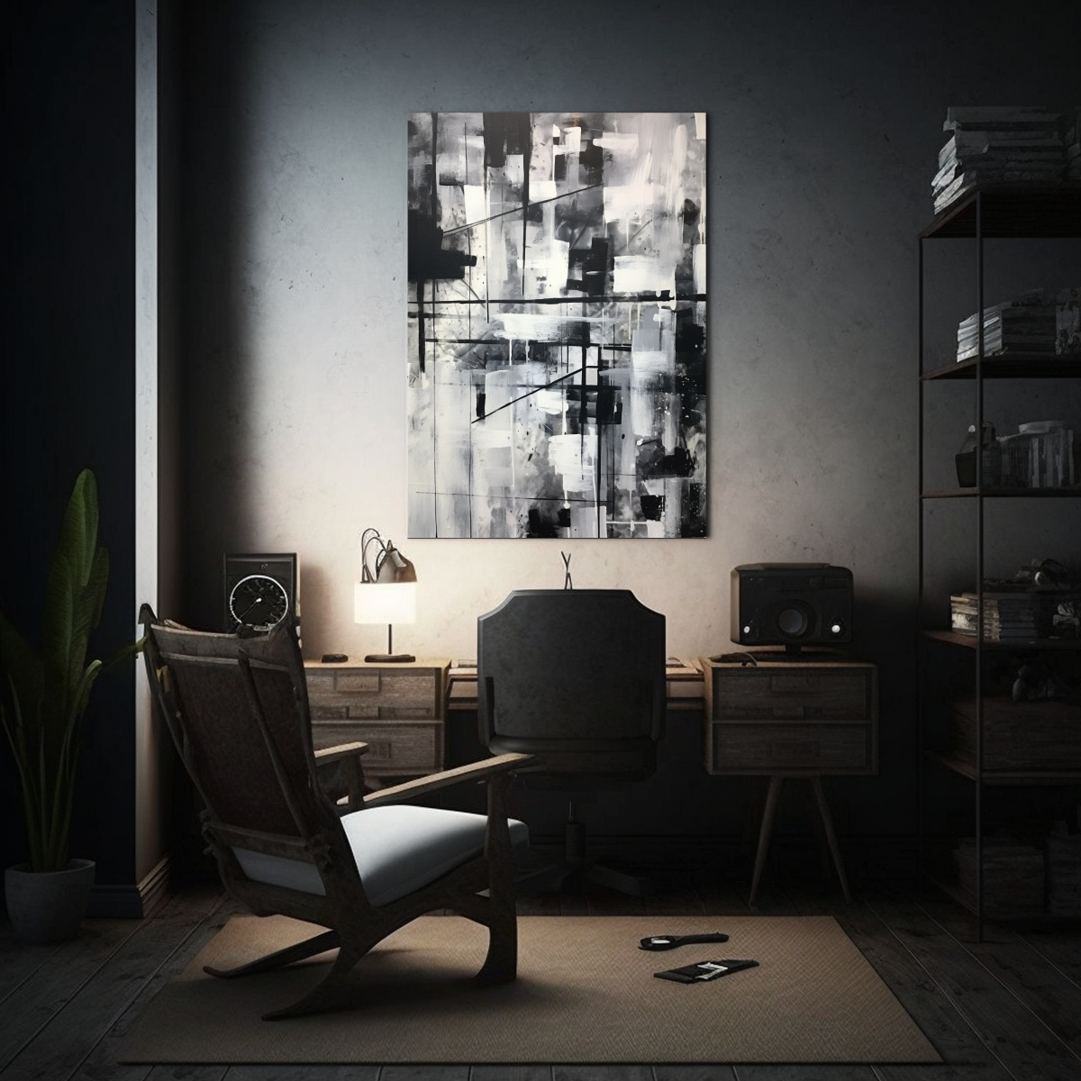 PINTURA ABSTRACTA BLANCO Y NEGRO ESTILO 80X120 CM - 2