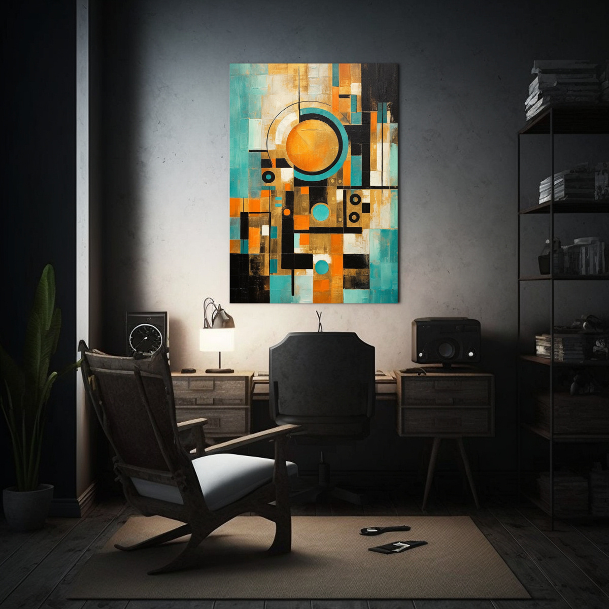 PINTURA ABSTRACTA EN BASTIDOR: GEOMETRÍA AUDAZ 30X45 CM - 2