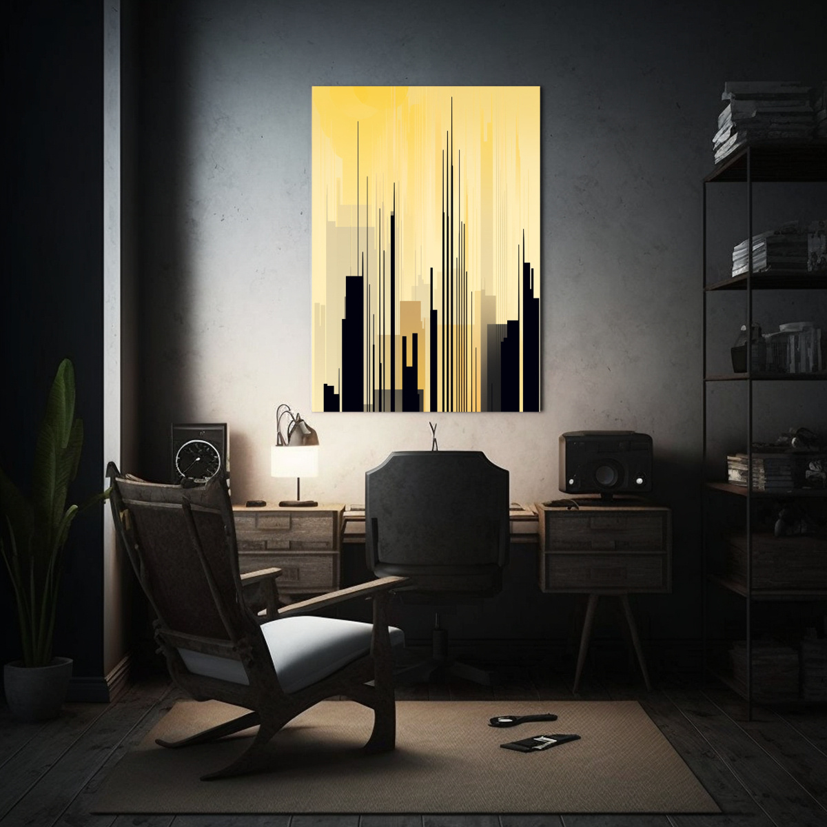 PINTURA DECORATIVA CON FONDO AMARILLO NEGRO Y 30X40 CM - 2