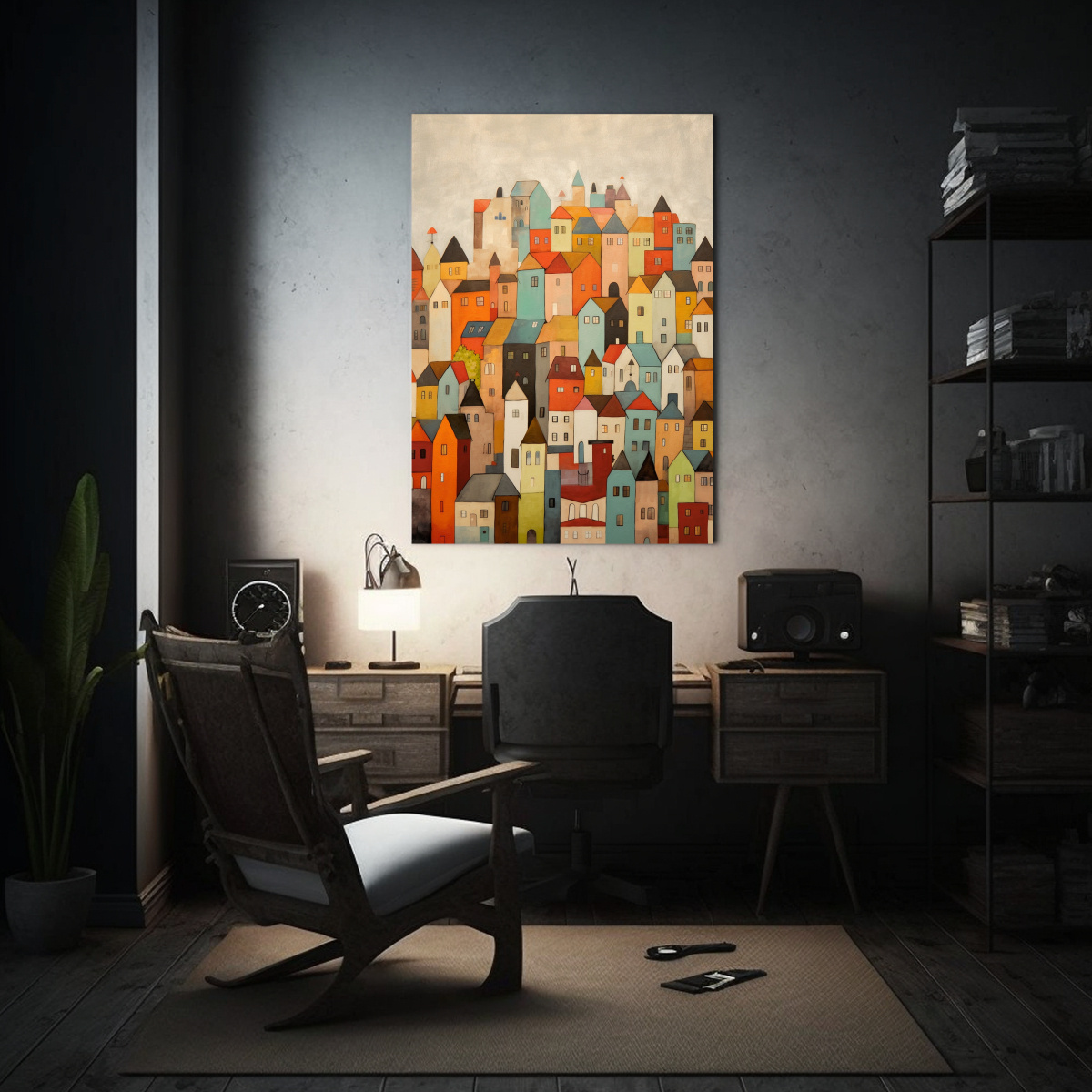 CUADRO HERMOSO DE PINTURA AL ÓLEO DE UN PUEBLO 20X30 CM - 2
