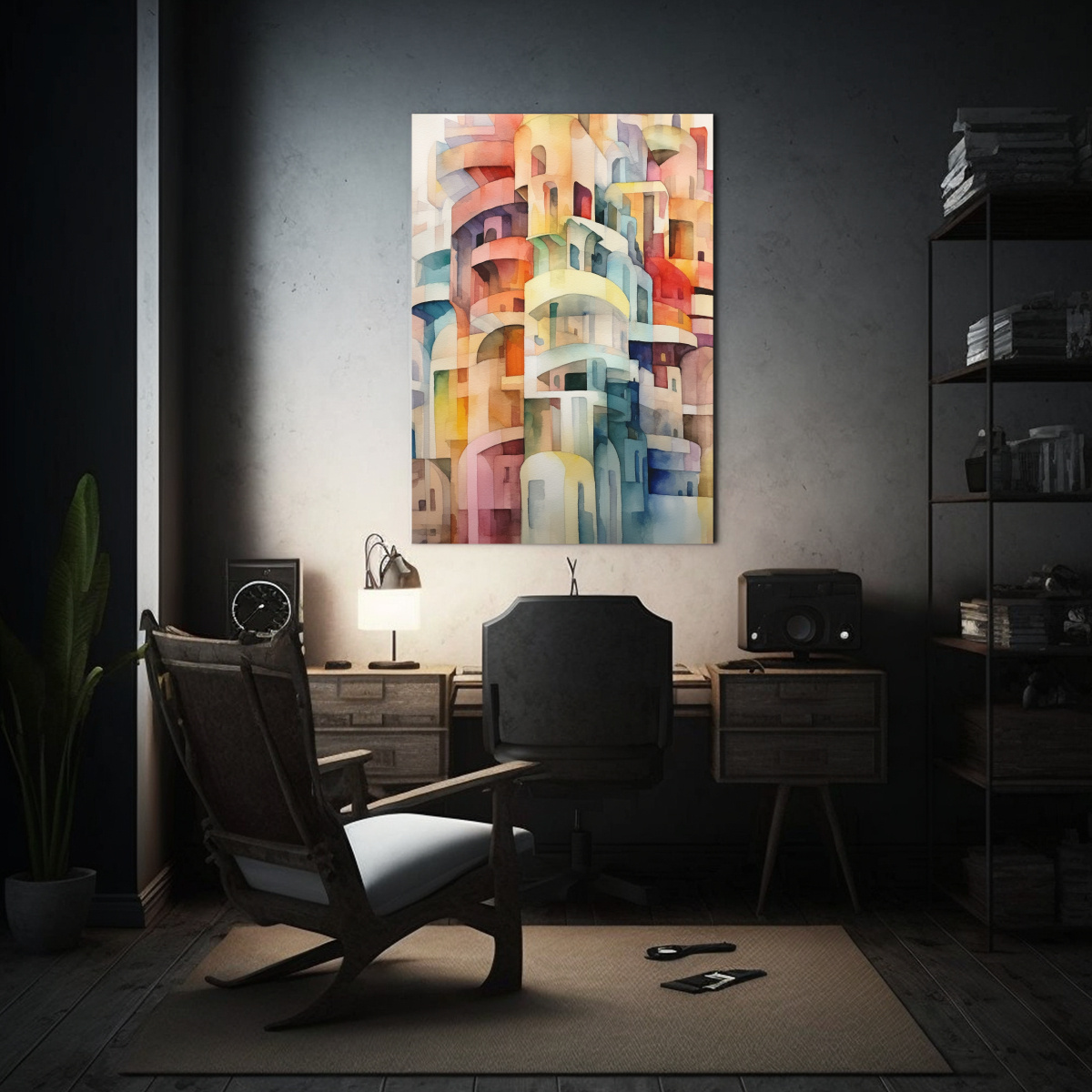 PINTURA DECORATIVA ACUARELA ARQUITECTÓNICA 50X65 CM - 2