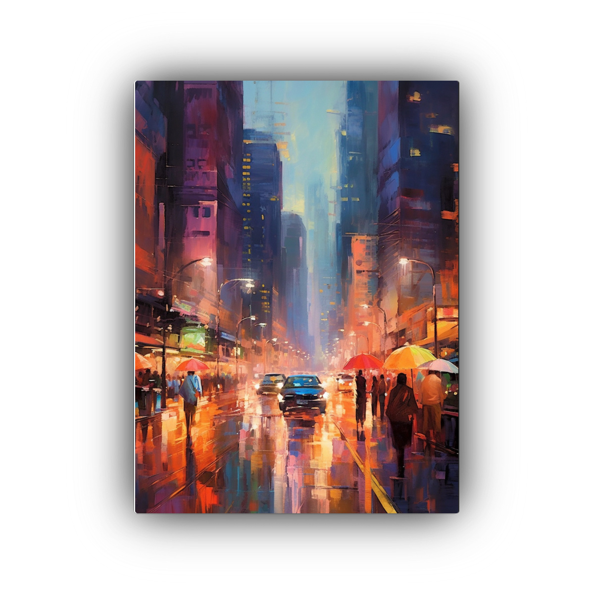 PINTURA ABSTRACTA EN LIENZO DE UNA CIUDAD DE NOCHE 50X65 CM - 1