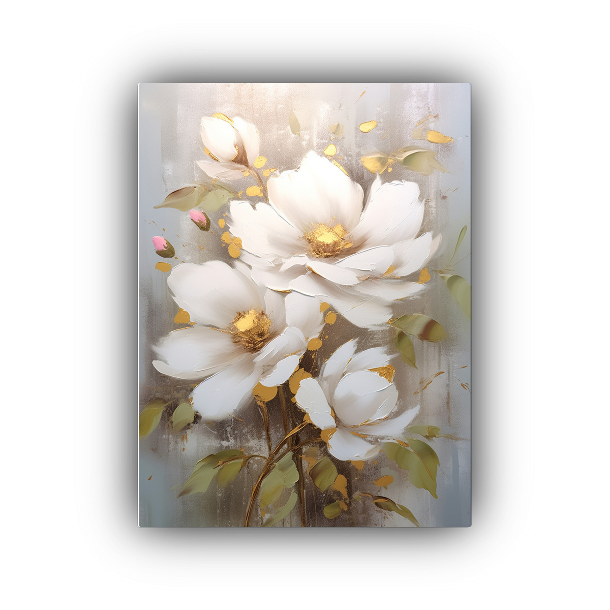 LIENZO ALTA CALIDAD FLOR BLANCA CON DECORACIONES 30X40 CM - 1
