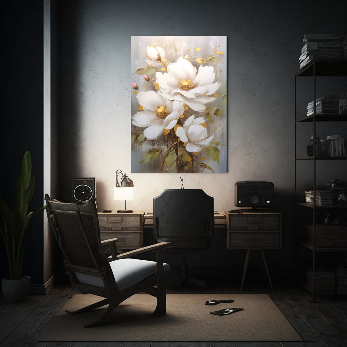 LIENZO ALTA CALIDAD FLOR BLANCA CON DECORACIONES 30X40 CM - 2