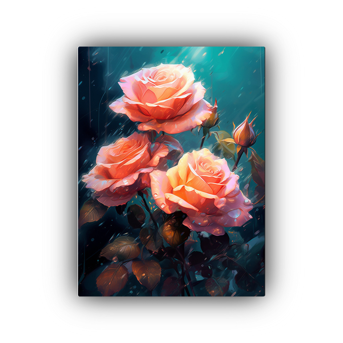 PINTURA DIGITAL DE ROSAS EN FLOR EN LIENZO VINTAGE 40X60 CM - 1