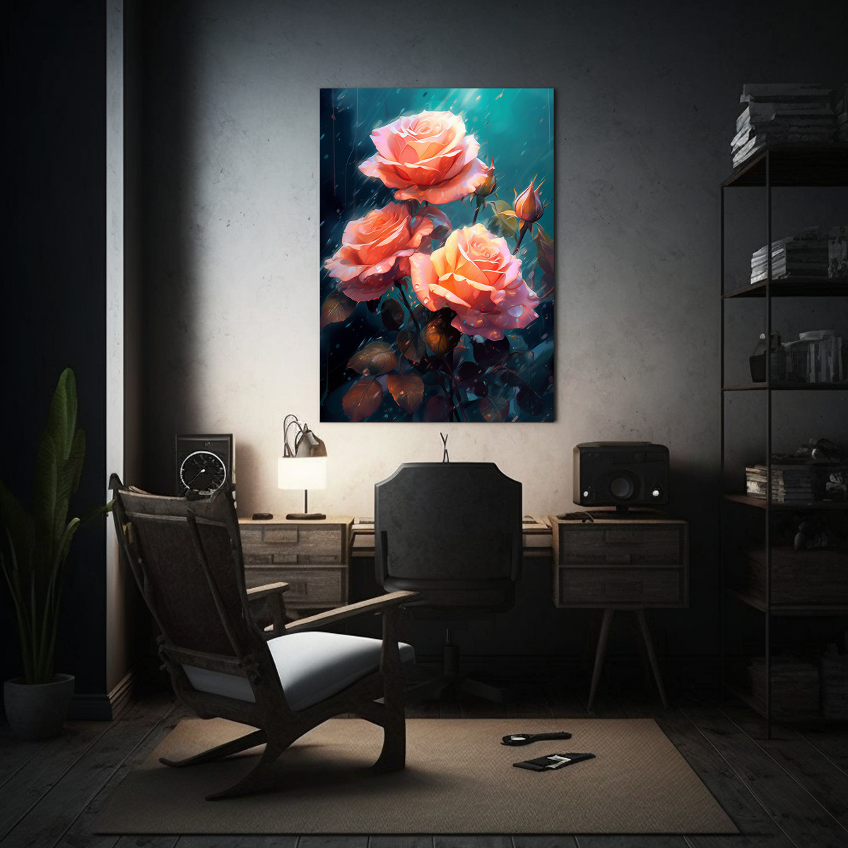 PINTURA DIGITAL DE ROSAS EN FLOR EN LIENZO VINTAGE 40X60 CM - 2