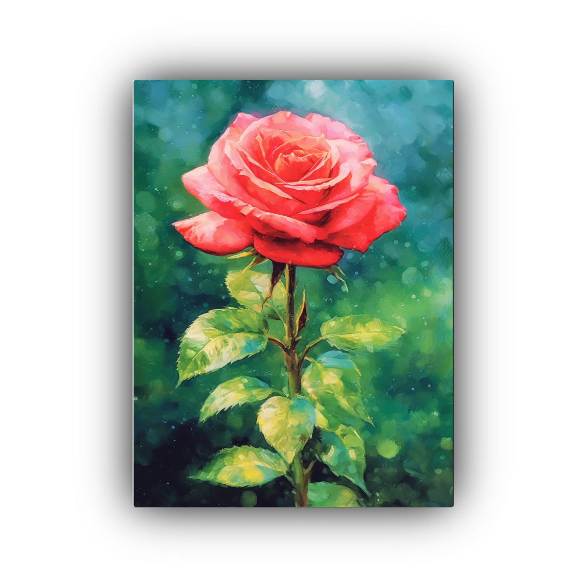 PINTURA ACUARELA DE ROSA ROJA EN BASTIDOR 30X45 CM - 1