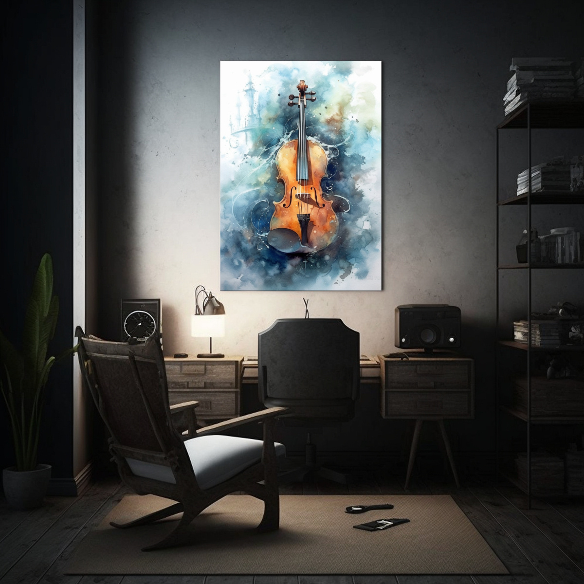 PINTURA DECORATIVA ACUARELA CELLO FANTASÍA OSCURA 60X90 CM - 2