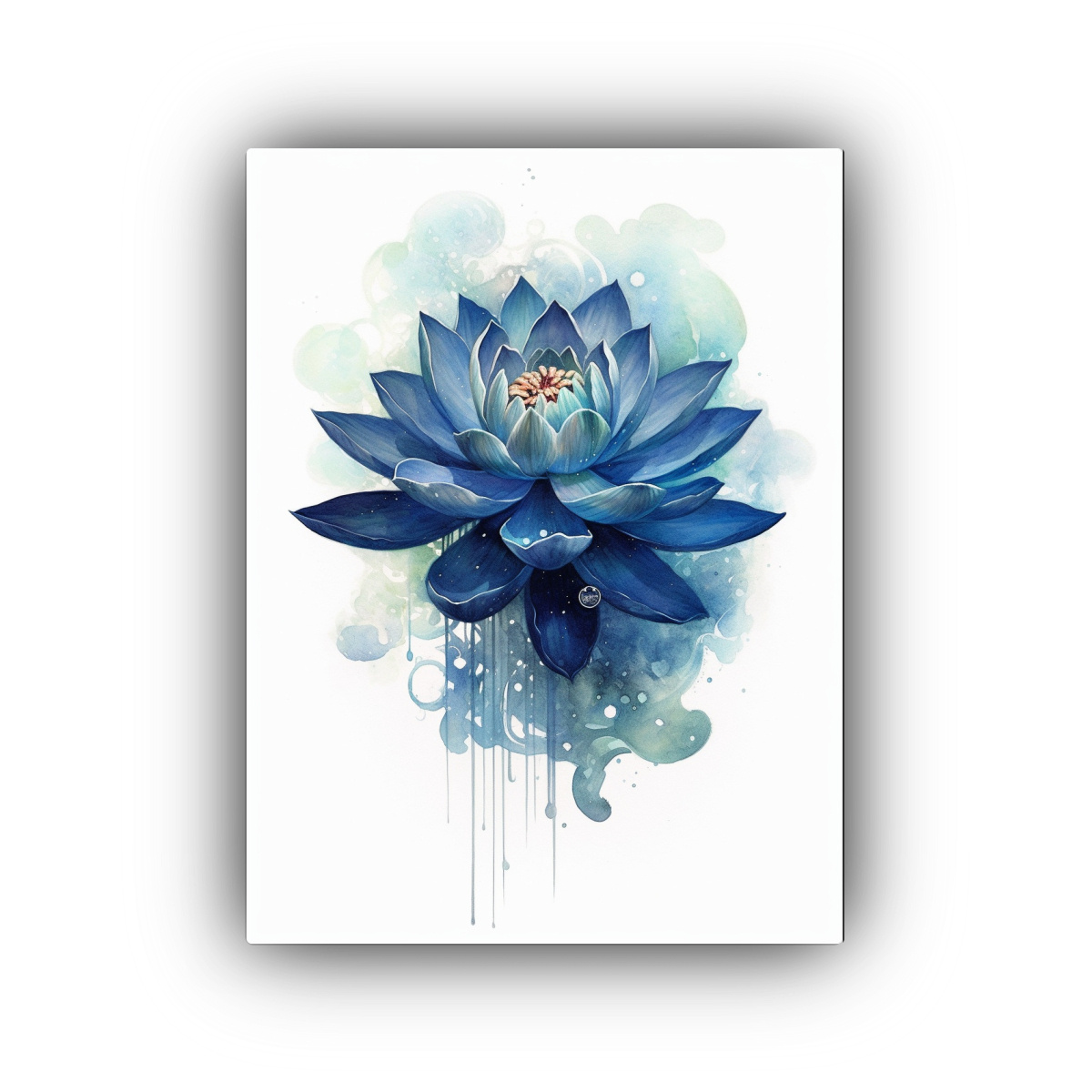 PINTURA ACUARELA DE UN LOTO AZUL OSCURO EN 50X65 CM - 1