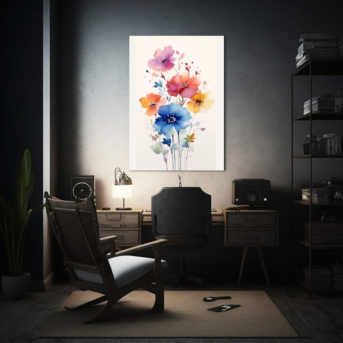 PINTURA DECORATIVA DE RAMO DE FLORES ACUARELA 4 O 30X40 CM - 2