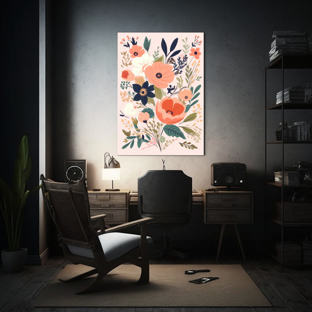TELA EN BASTIDOR DECORATIVO MOTIVO FLORAL CON 30X45 CM - 2