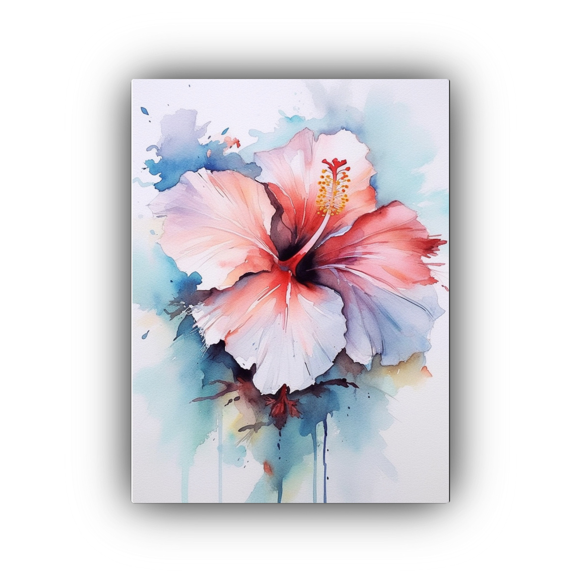 CUADRO FLORAL ACUARELA DE HIBISCOS OBRA MAESTRA 50X65 CM - 1