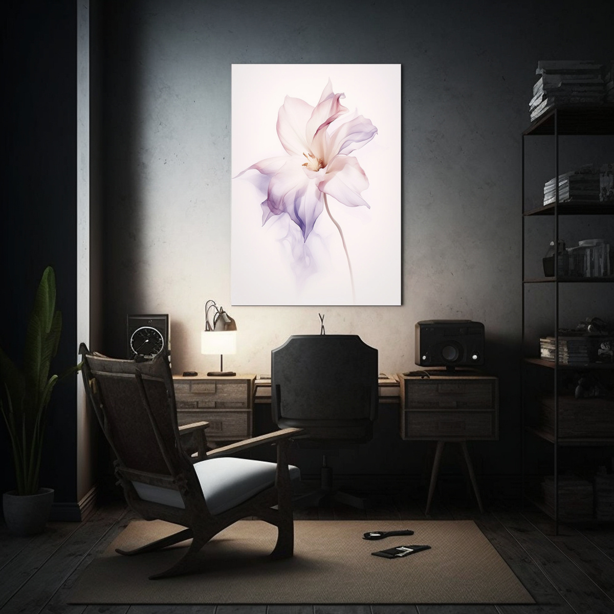 CUADRO TEMA SIMETRÍA DE FLORES ACUARELA EN 80X120 CM - 2