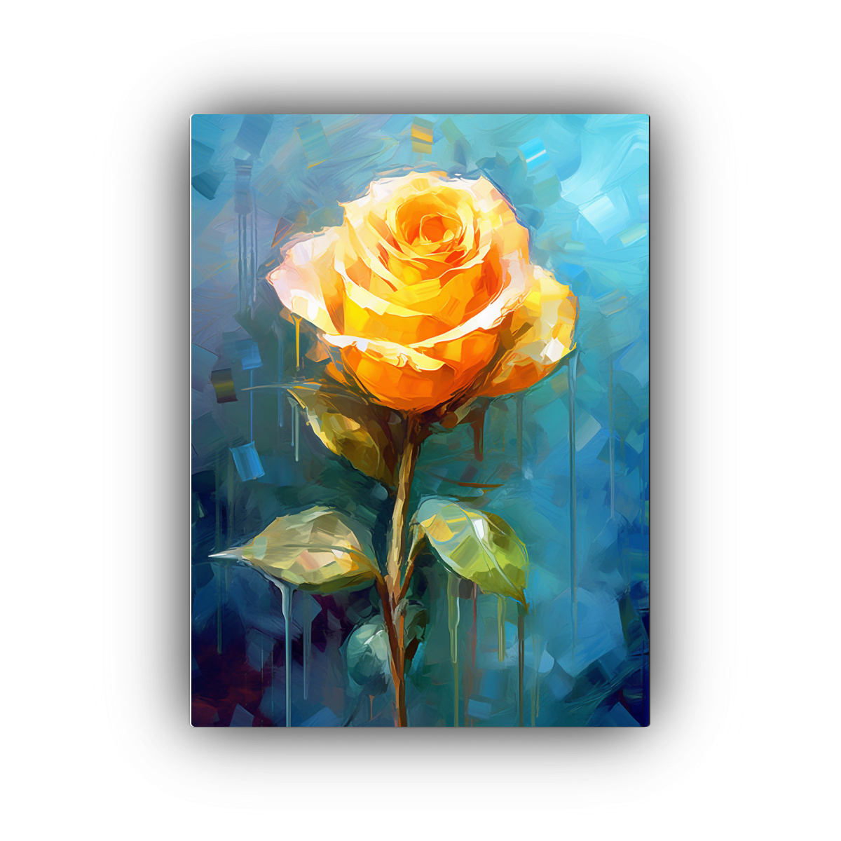 PINTURA EN BASTIDOR DE ROSA AMARILLA CON FONDO 50X75 CM - 1