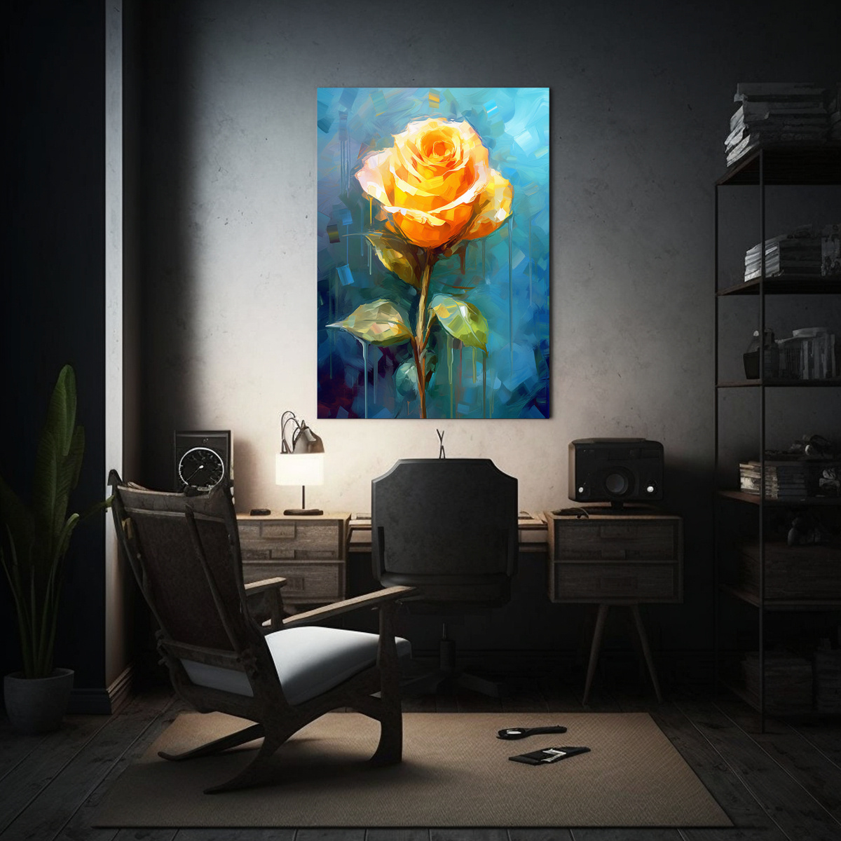 PINTURA EN BASTIDOR DE ROSA AMARILLA CON FONDO 50X75 CM - 2