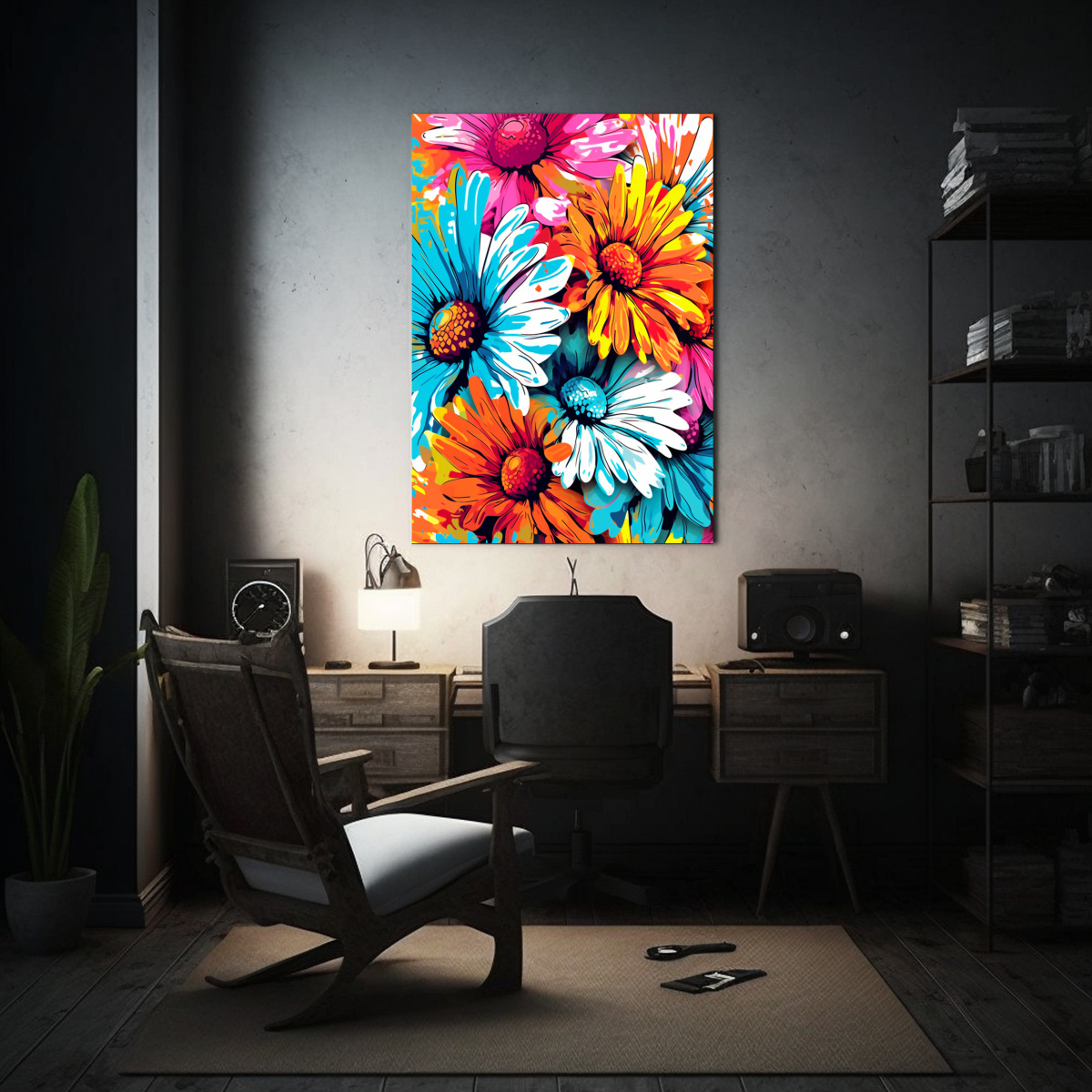 PINTURA DECORATIVA CON MARGARITAS ESTILO POP ART 40X50 CM - 2