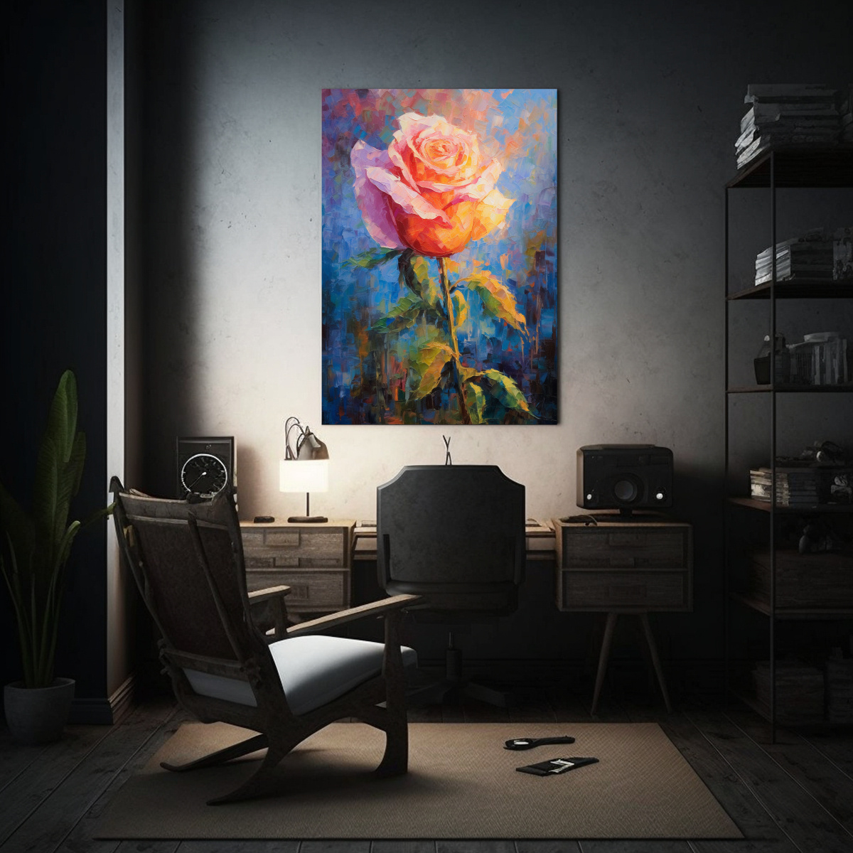PINTURA DECORATIVA CON EFECTO VISUAL DE ROSA, 50X65 CM - 2