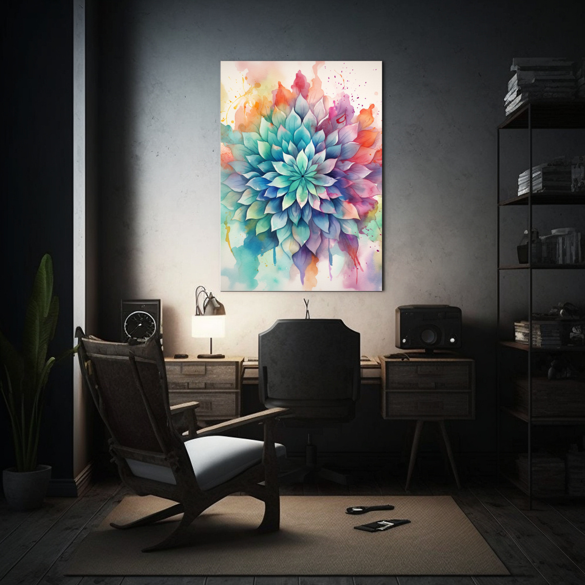 PINTURA ACUARELA MANDALA GALERÍA INTERIOR 80X120 CM - 2
