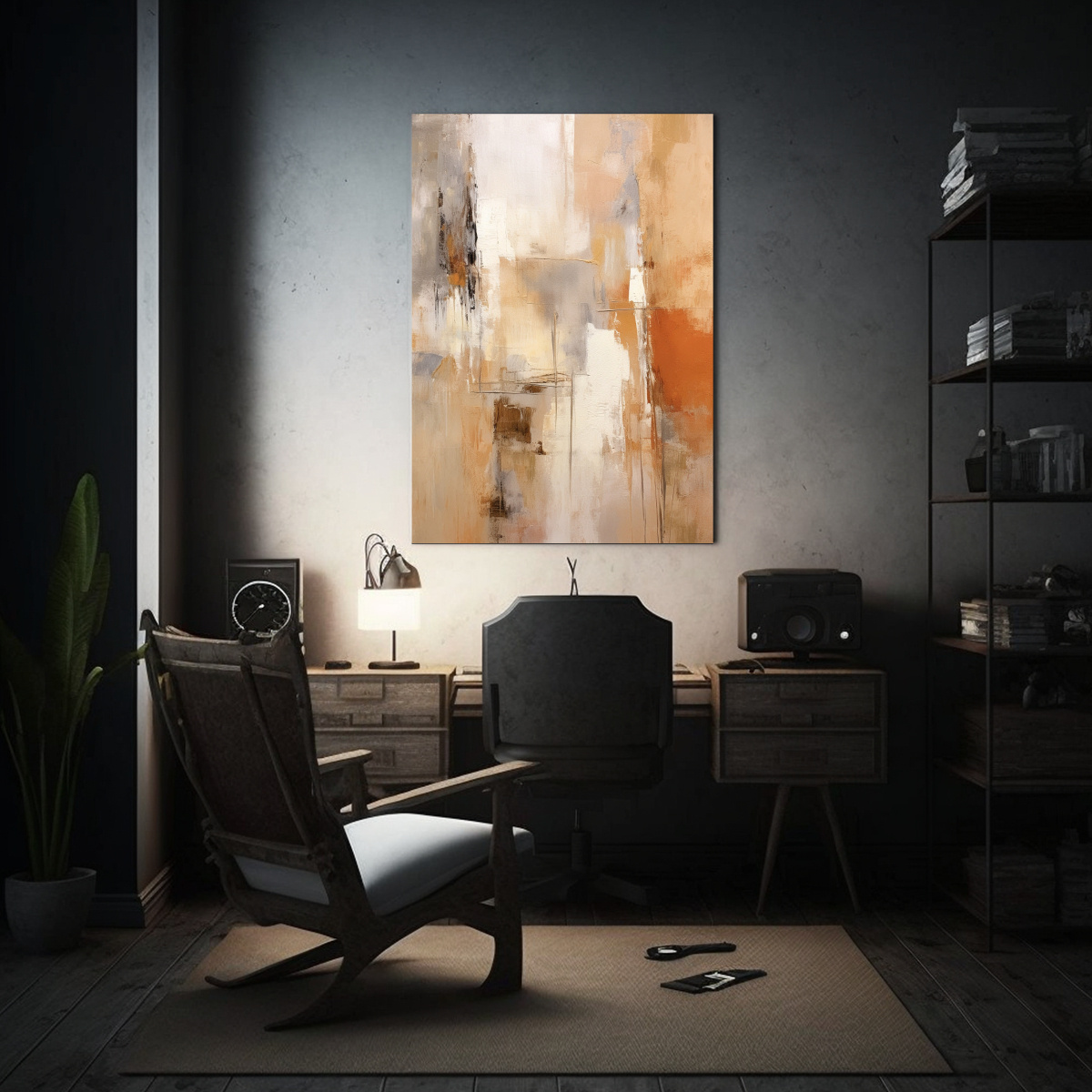 CUADRO ABSTRACTO BEIGE Y BLANCO ESTILO VINTAGE 40X50 CM - 2